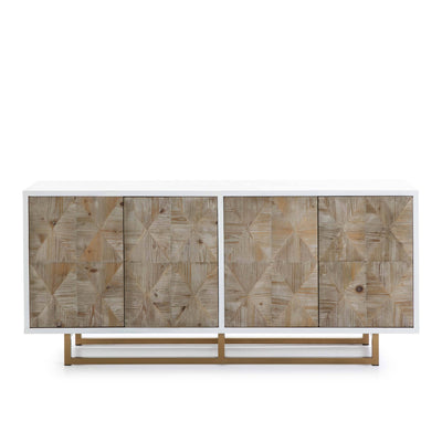 Design KNB Sideboard in White/Natural Wood with Golden Metal Legs
