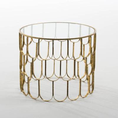 Design KNB Small Round Coffee Table in Glass and Golden Metal