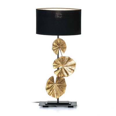 Design KNB Table Light in Gold and Black Metal with a Black Lampshade