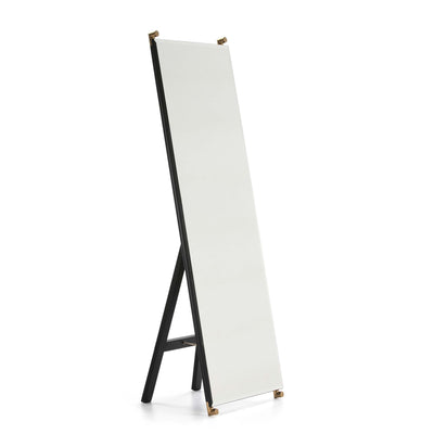 Design KNB Tall Glass Mirror with a Golden Metal Stand and Black MDF