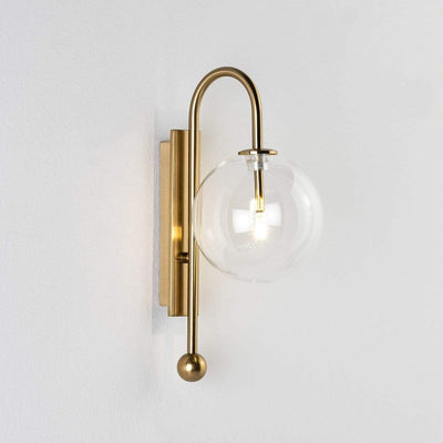 Design KNB Wall Lamp in Golden Metal and a Clear Glass Globe