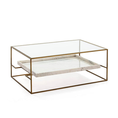 Design KNB White Marble and Golden Metal with a Glass top Coffee Table
