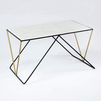 Design KNB White Marble Coffee Table with Black and Golden Metal Legs