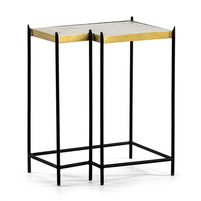 Design KNB White Marble Side Table with a Black Metal Frame